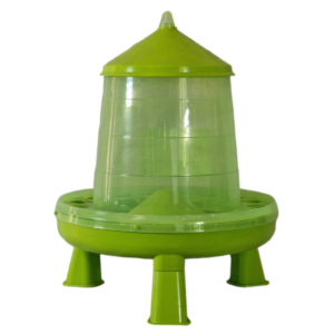 Green automatic gravity feeder for poultry.